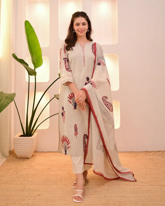 Ivory Printed Kurta Set with Elegant Dupatta