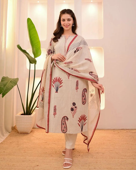 Ivory Printed Kurta Set with Elegant Dupatta