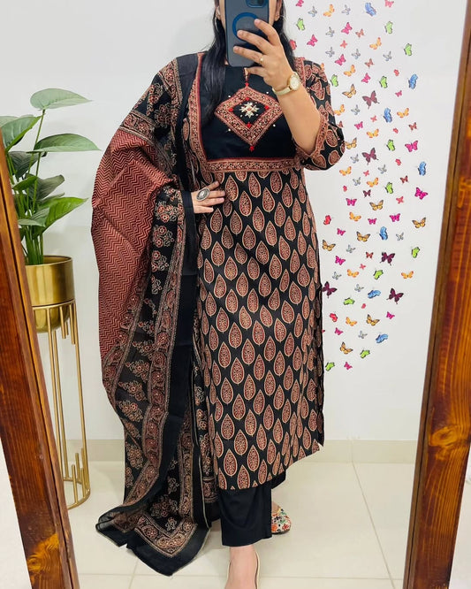 Classic Black & Rust Ethnic Cotton Suit Set